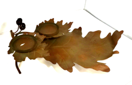 Wrought Iron Fall Foliage Maple Leaf Centerpiece piece Double Candle Holder - £23.97 GBP