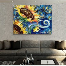 Hand Painted Modern Flowers Painting Still Life Sunflower Van Gogh Style Wall la - £43.58 GBP+