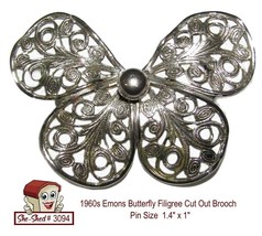 Vintage Pin 1960s Emmons Butterfly Pin Filigree Cut Out Brooch - $14.95