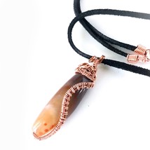 Wire wrapped Carnelian Tube focal Pendant Necklace casual Fashion Jewelry For wo - £19.95 GBP