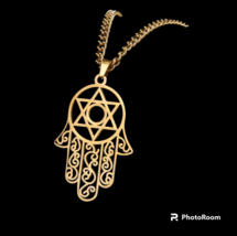 Good Luck Hamsa or Hand Of Fatima The Star Of David Necklace Pendant Nec... - $10.73