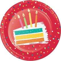 Festive Birthday Cake 7 Inch Plates Paper 8 Per Pack Party Tableware Decorations - £12.04 GBP
