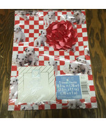 Vintage gift wrap set with bow and card puppies dog print on wrapping pa... - $19.75