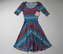 NWT LuLaRoe Nicole in Chevron Striped Print Stretch Fit &amp; Flare Dress XXS - £14.76 GBP