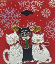 Kohl&#39;s Holiday Brooch Pin Glitter Enamel Cats 3 Cats Dressed For The Holidays - £9.25 GBP