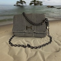 Hand woven Crochet bag - HELENA Gray Purse Chain Strap - $296.01