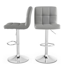 Set of 2 Modern Adjustable Height Barstools w/ Comfortable Grey PU Leather Seat - £157.24 GBP