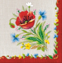 4pcs Decoupage Napkins, 33x33cm, Embroidered Poppy and Flowers, Folk Embroidery - £3.51 GBP