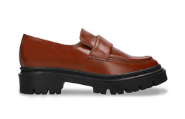 Women brown loafer flat shoes moccasin in vegan leather microfibers ridg... - $123.10