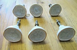 6 DRAWER PULLS WHITE &amp; GOLD MID-CENTURY VINTAGE STYLE CERAMIC BIN DRESSE... - $21.99