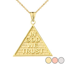 10K Solid Gold &quot;In God We Trust&quot; Pyramid Pendant Necklace - Yellow, Rose, White - £128.21 GBP+