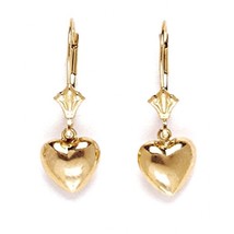 14K Solid Yellow Gold Dangle Heart Earrings ER-L74 - $74.65