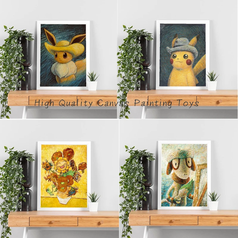 Van Gogh Museum Pokemon Anime Figures Pikachu Watercolor Painting Canvas Posters - £9.01 GBP+