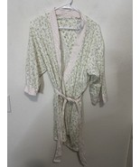 Vintage Aria Floral White Cotten Blend Tie Waist Midi Robe Size Medium - $511.58 MXN