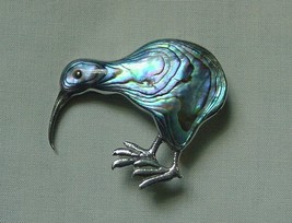 Multi-color Lovely Vintage Silver &amp; Striking Abalone Bird Pin Brooch - £58.63 GBP