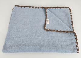Tiddliwinks Luxe Baby Blanket Blue Brown Chenille Scallop Boy - £47.06 GBP