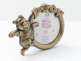 Vtg Disney 2000 Winnie The Pooh 3&quot;x3&quot; Photo Picture Frame Round Metal Go... - £15.82 GBP