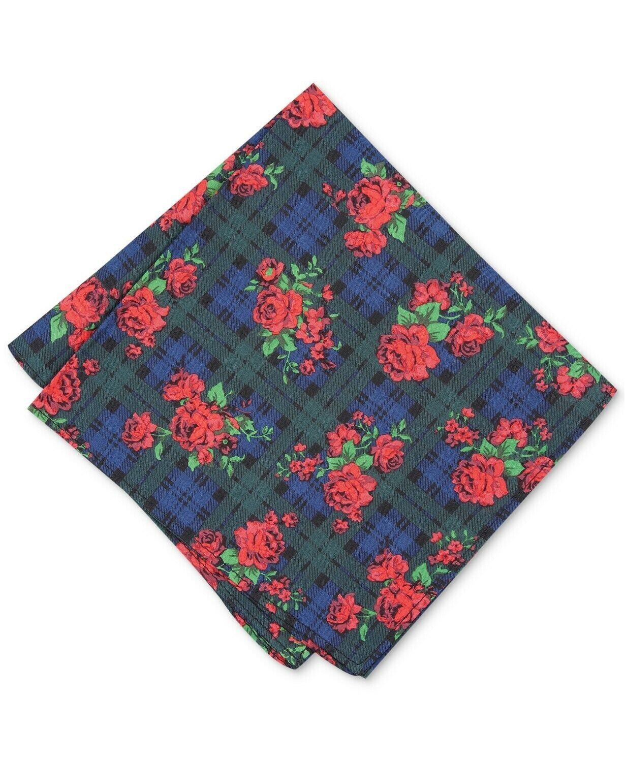 Bar III Men&#39;s Rose Tartan Pocket Square Burgandy One size B4HP - $5.21