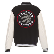 NBA Toronto Raptors Reversible Fleece Jacket PVC Sleeves Patches Logo Blk White - £103.93 GBP