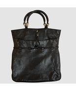 Tobias Italian Black Leather Tote Silver Chain Handle Slouchy Large Bag ... - $18.23 CAD