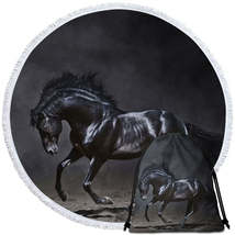 Galloping Black Horse Round Beach Towel - $14.90+