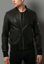 Black Leather Jacket for Men Flight/Bomber Jacket Size S M L XL XXL Custom Made - £113.34 GBP