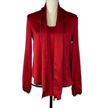 Bar III X-Small Top Long Balloon Sleeve Scoop Neck Attached Scarf Red Shiny New - £19.55 GBP