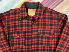 Vtg 40s 50s GWG Westwool Garment Shirt Jacket L Red Mackinaw Buffalo Plaid L/S - £99.52 GBP