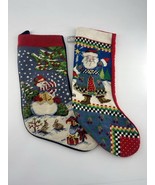 VINTAGE WOOL Needlepoint Christmas Stocking Snowman Santa Hoiday Red Blu... - $66.63 CAD