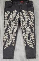 V Cristina Jeans Womens 16 Black Faded Denim Floral Embroidered Studded ... - $53.45