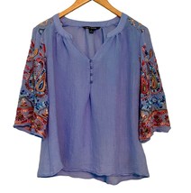 Zac &amp; Rachel Sheer Blouse Size Small Boho Embroidered Split Sleeves Blue... - $339.62 MXN