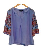 Zac &amp; Rachel Sheer Blouse Size Small Boho Embroidered Split Sleeves Blue... - $341.24 MXN