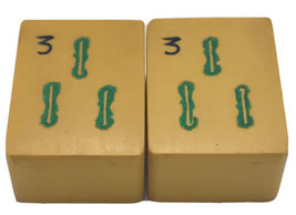 Lot of 2 Vtg MATCHING Three Bamboo Cream Yellow Bakelite Mahjong Mah Jong Tiles - £10.47 GBP