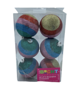 Glitter Christmas Ornaments Set of 6 Multi-color Striped Balls NEW - €15,27 EUR