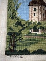 VINTAGE COMPLETED UNFRAMED NEEDLEPOINT Forested Church Scene 11” X 15” - $28.70