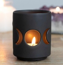 Pack Of 2 Wicca Triple Moon Goddess Black Ceramic Tea Light Votive Candl... - $21.99