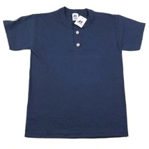 Russell Athletic Jersey Tee T Shirt Boys Youth L Blue Henley 2 Button NuBlend - £7.42 GBP