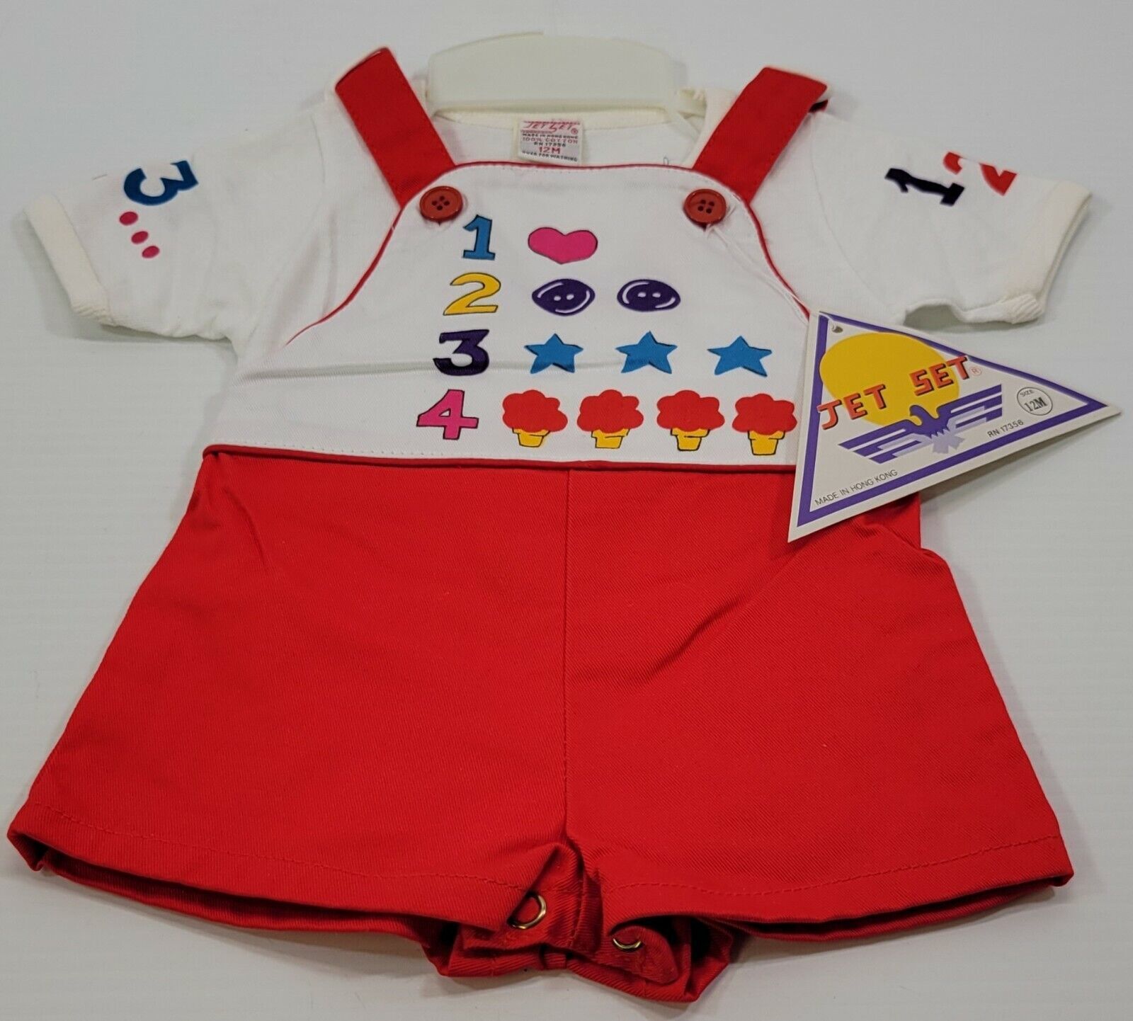 AJ) Vintage Jet Set Baby Overalls Cotton Outfit Numbers 12 Months Item image 4