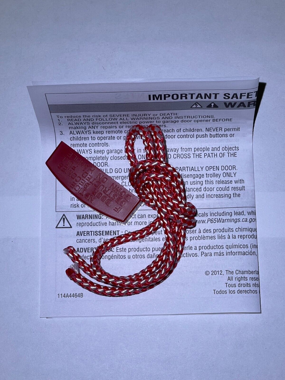 Liftmaster 41A2828 41A4582 Rope Handle Kit Garage Opener Chamberlain Cha... - $5.95