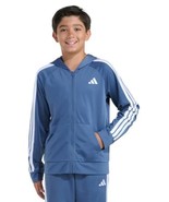 Adidas Boys Girls Jacket Blue White Tricot Pockets Hood Full-Zip Active ... - $800.67 MXN