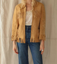 Women Cream Motorcycle Fringed Lambskin Jacket Genuine Leather Suede Handmade - £100.90 GBP