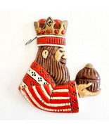 1960s Antique Christmas Ornament Ceramic Hand Painted 3 Kings 3&quot; Red Gol... - $24.99