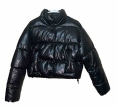 ZARA Down Puffer Jacket Womens S Black Full Zip Quilted Cropped sz L NEW - £117.59 GBP