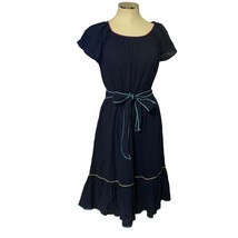 Talbots Navy Blue Crinkled Gauze Belted Midi Dress Size Medium - $37.06