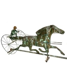 Antique Copper Sulky Jockey Horse Racing Carriage Buggy Weathervane Pipe... - £519.44 GBP