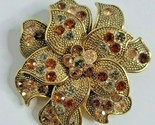Goldtone Flower Brooch Pin Rhinestone Signed Lc Liz Claiborne Vintage - $14.99