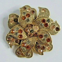 Goldtone Flower Brooch Pin Rhinestone Signed Lc Liz Claiborne Vintage - £11.93 GBP