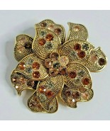 Goldtone Flower Brooch Pin Rhinestone Signed Lc Liz Claiborne Vintage - £11.94 GBP