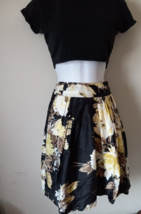 Ann Taylor Loft Petites Floral Skirt Size 6P Black Yellow Tan Zipper Flare - £11.65 GBP