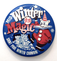 VINTAGE 1970 St. Paul MN Winter Carnival Button Pin Mid-Winter Magic Bear Clown - £11.96 GBP